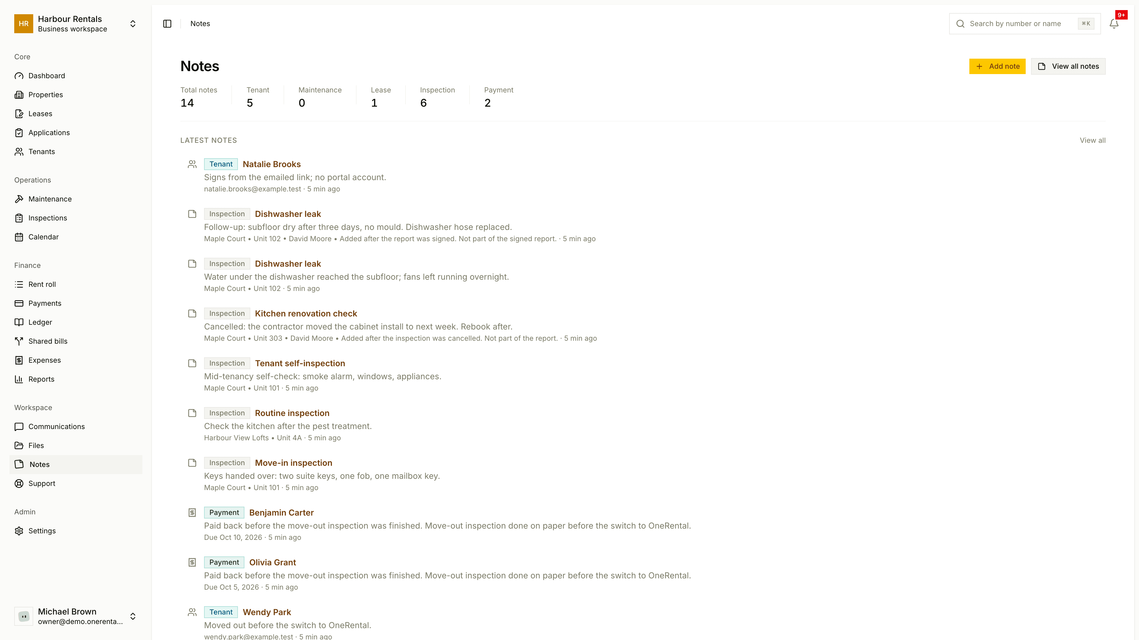 The Notes page