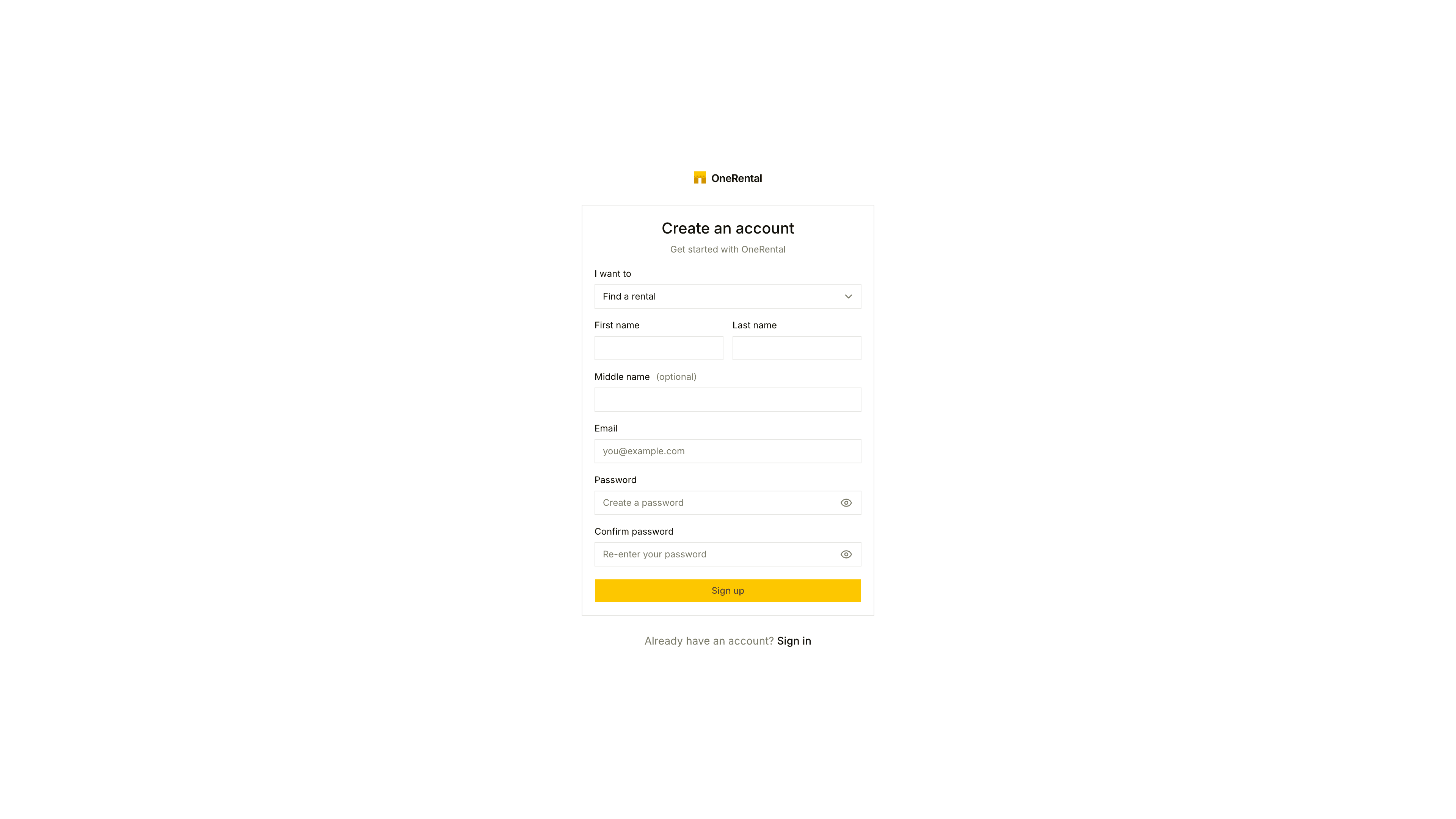 The sign-up page