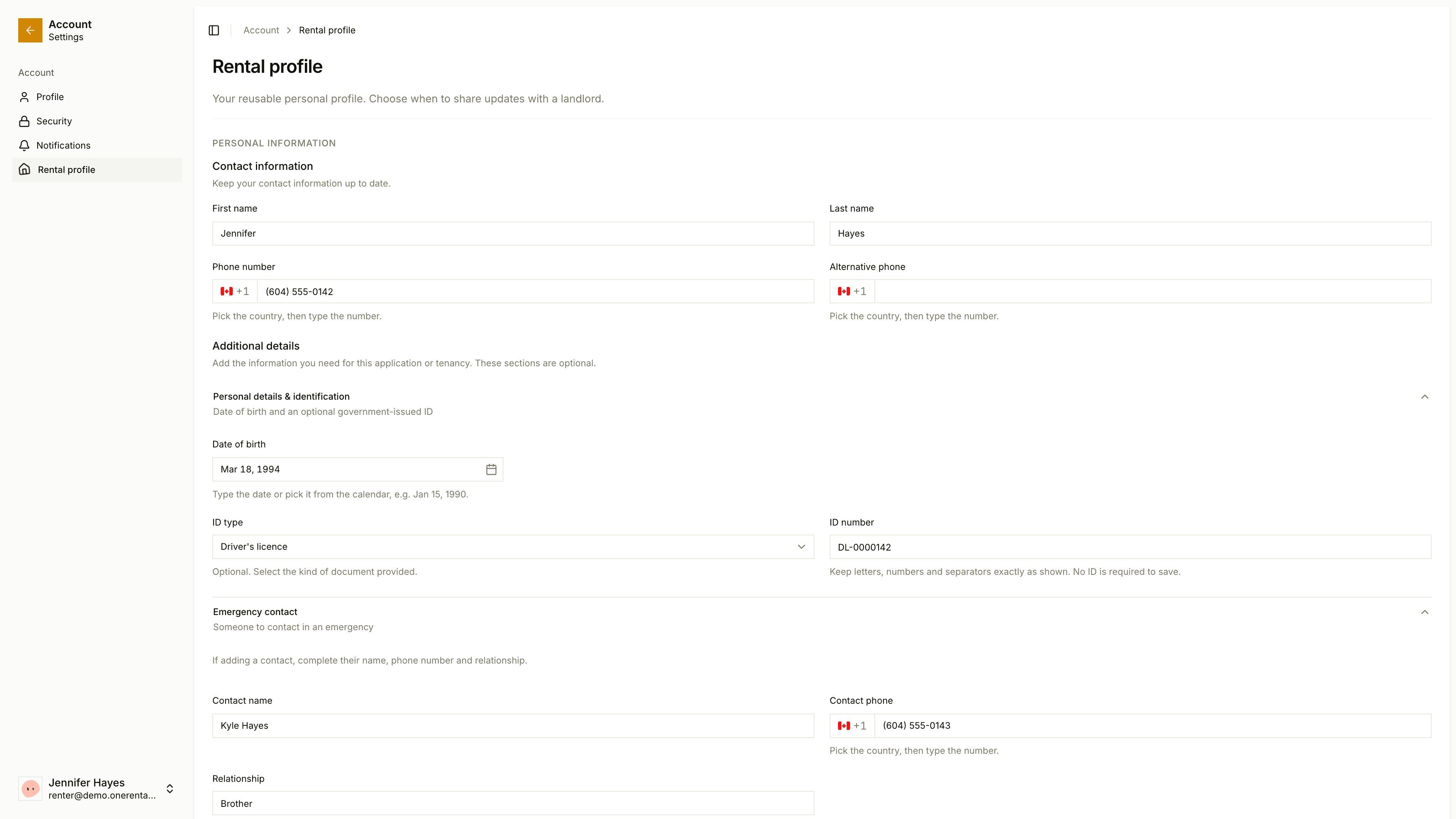 A rental profile with a landlord and a share button
