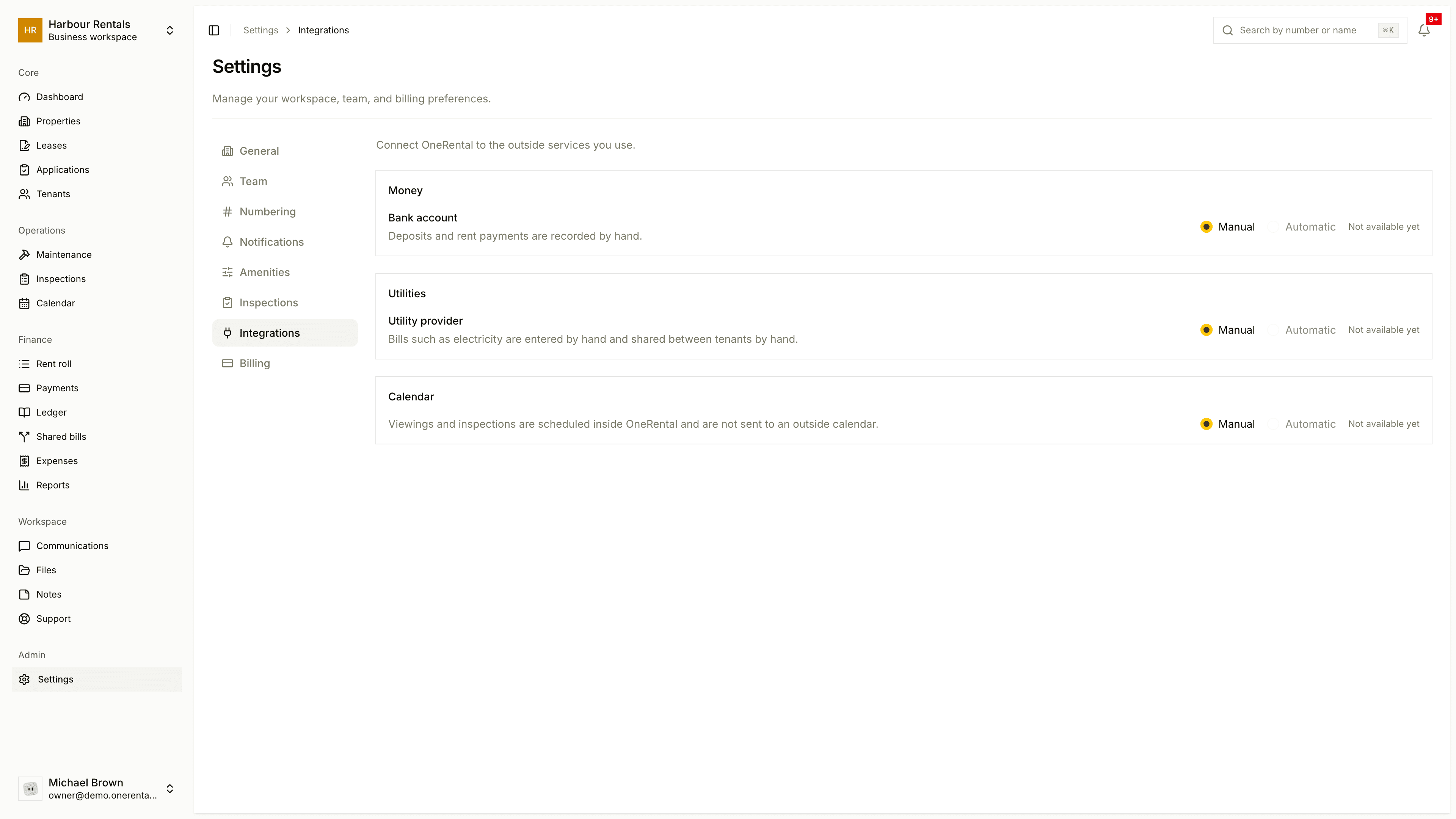 The Integrations page