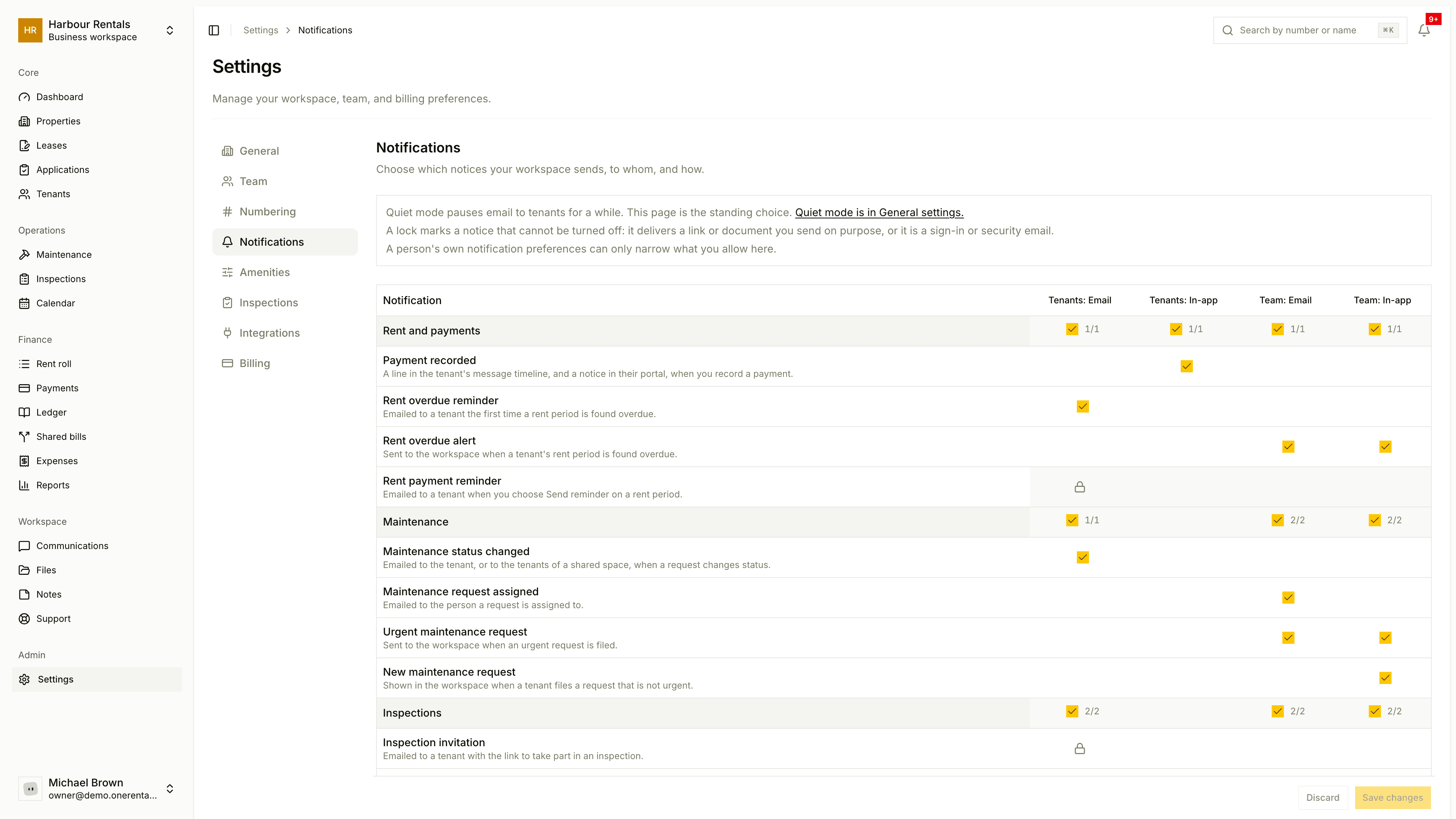 The notifications grid in Settings