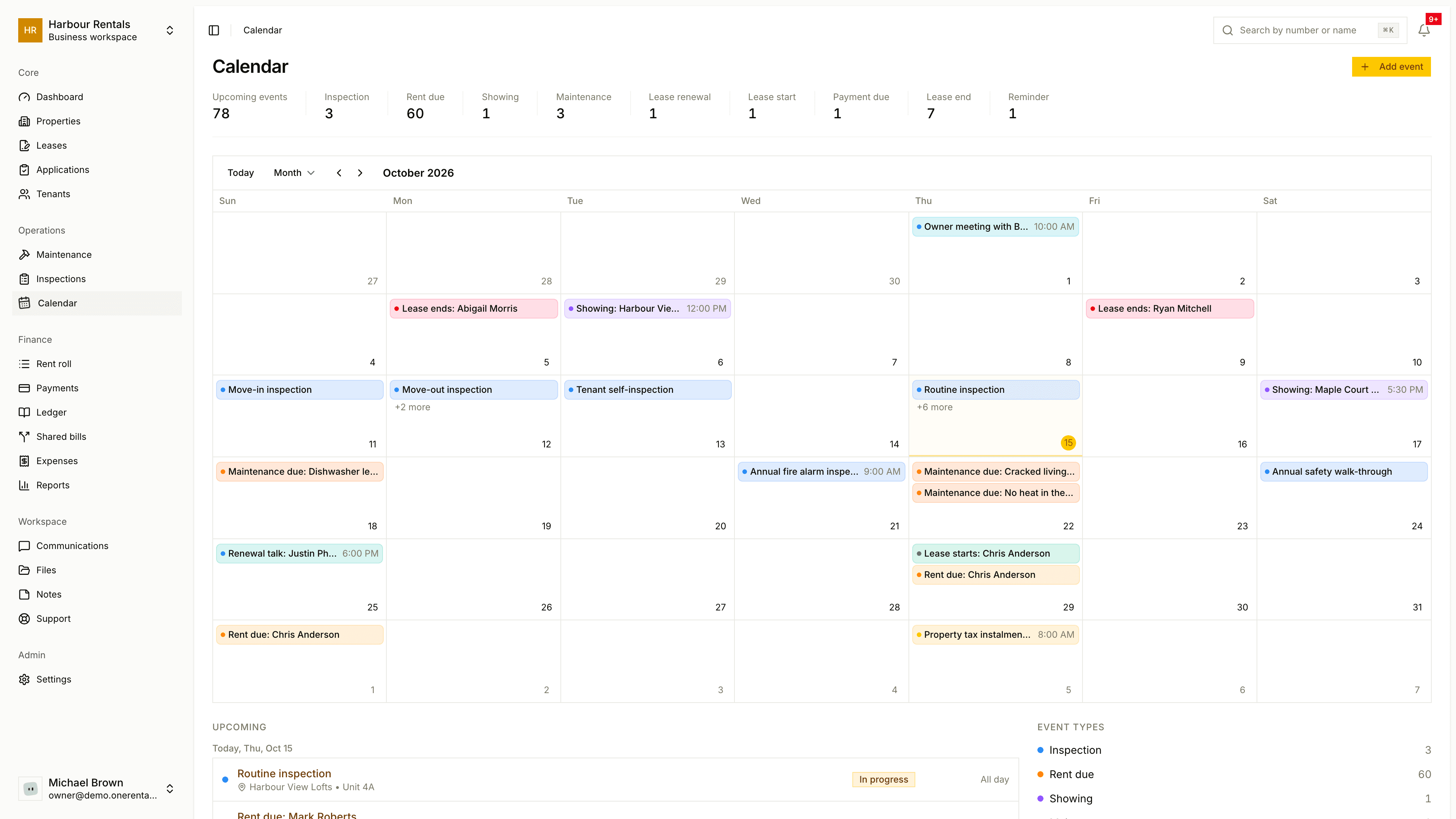 The Calendar page