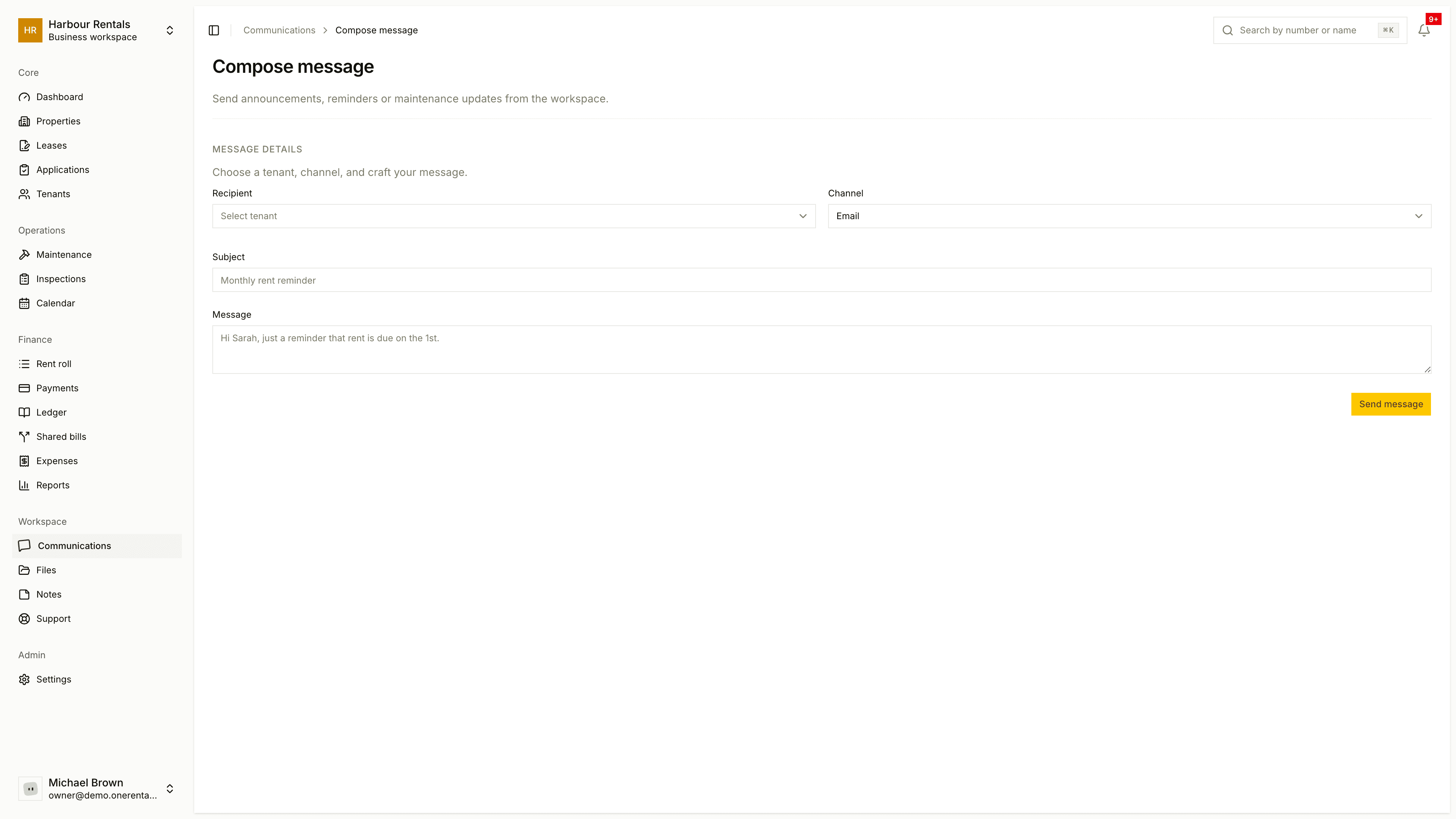 The Compose Message page