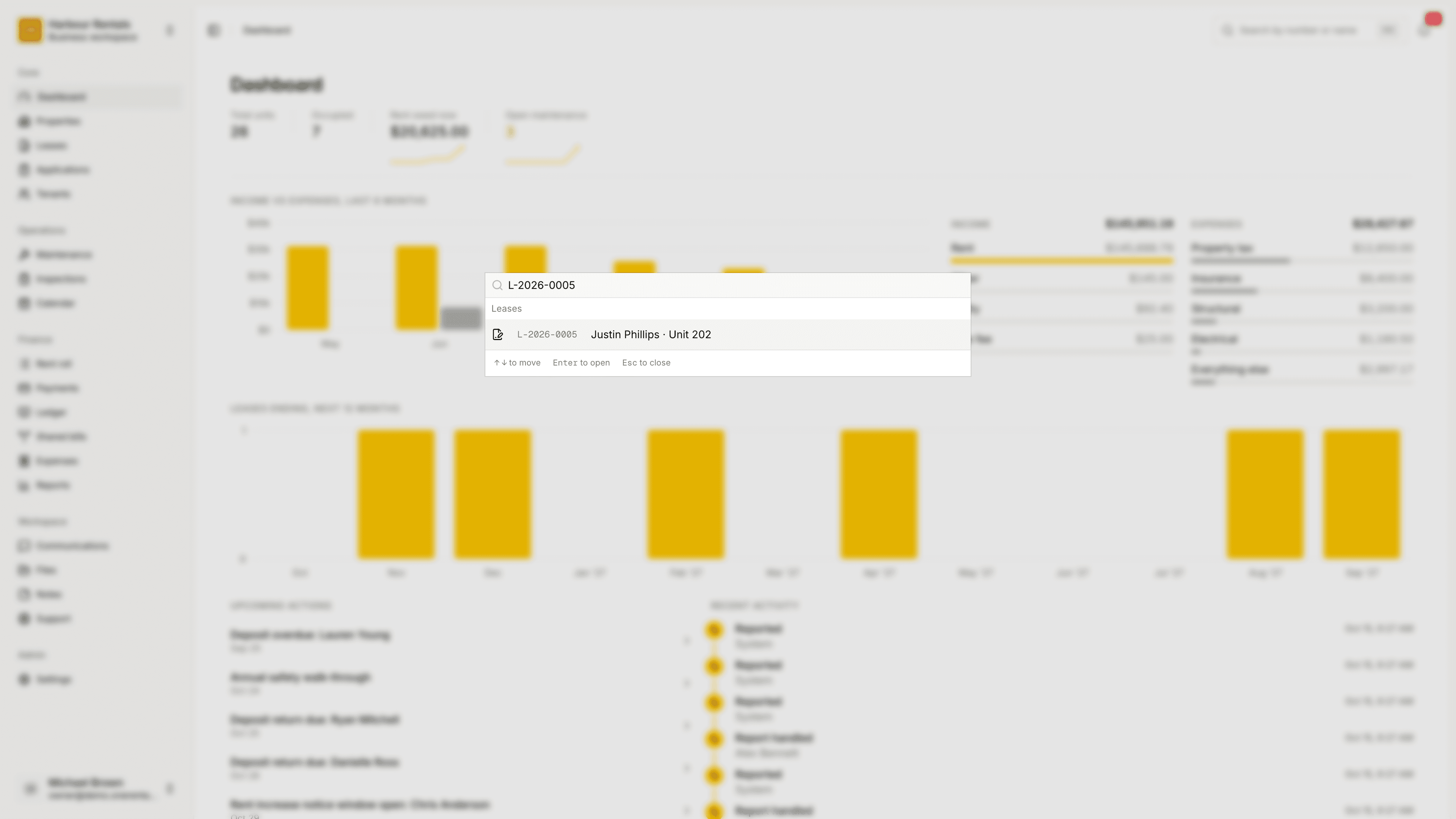 The search box with results