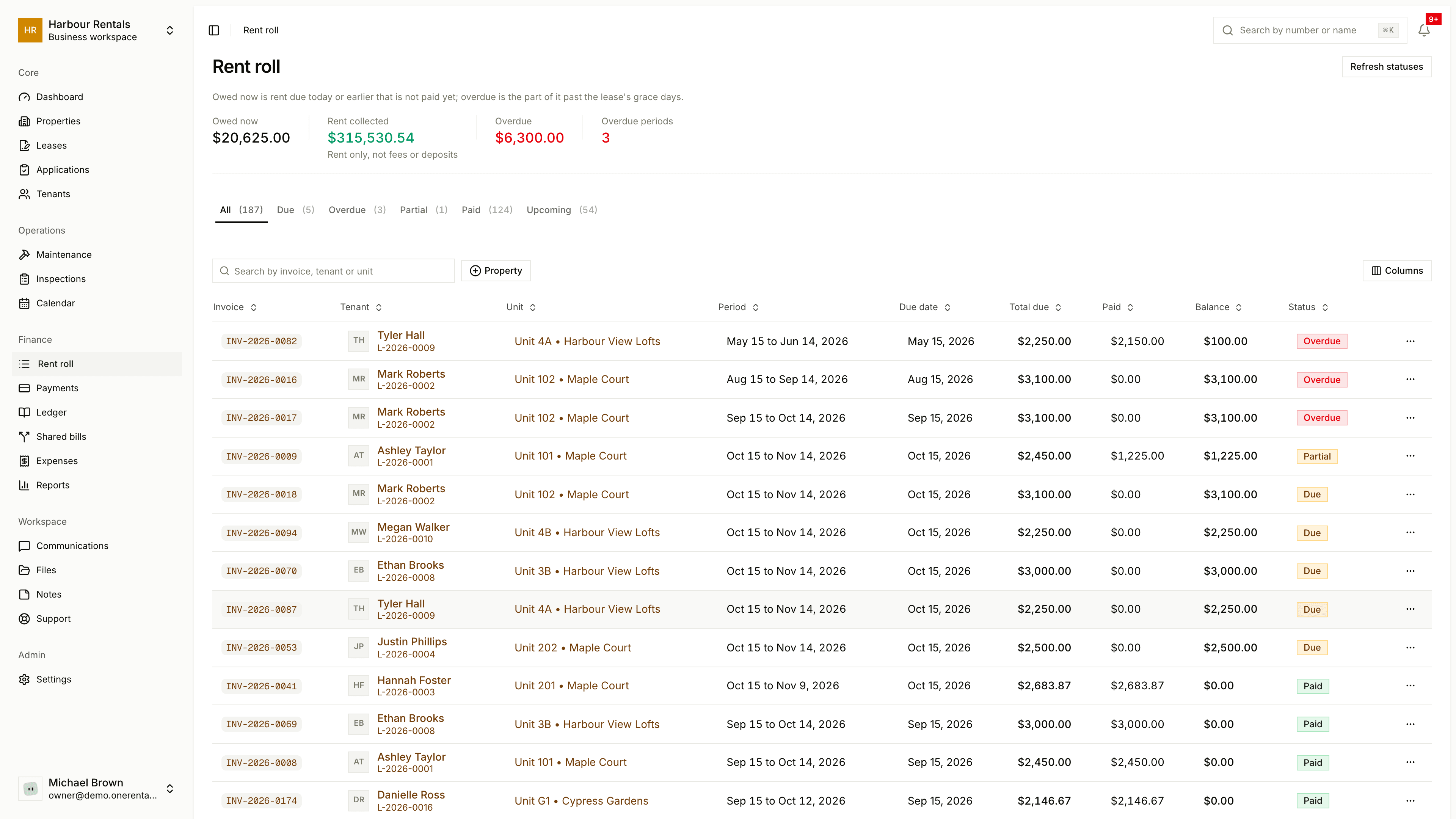 The Rent Roll page