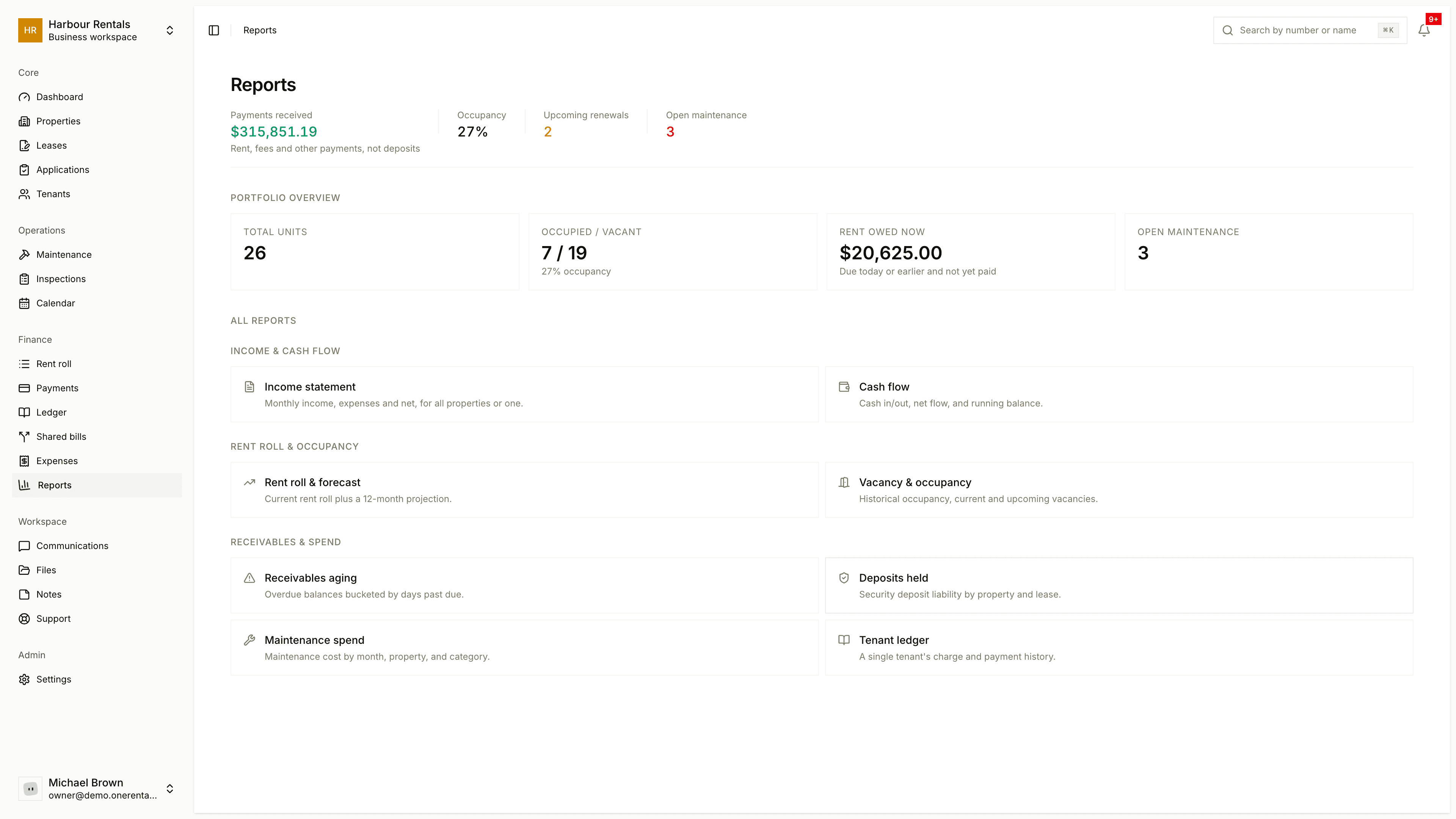 The Reports page