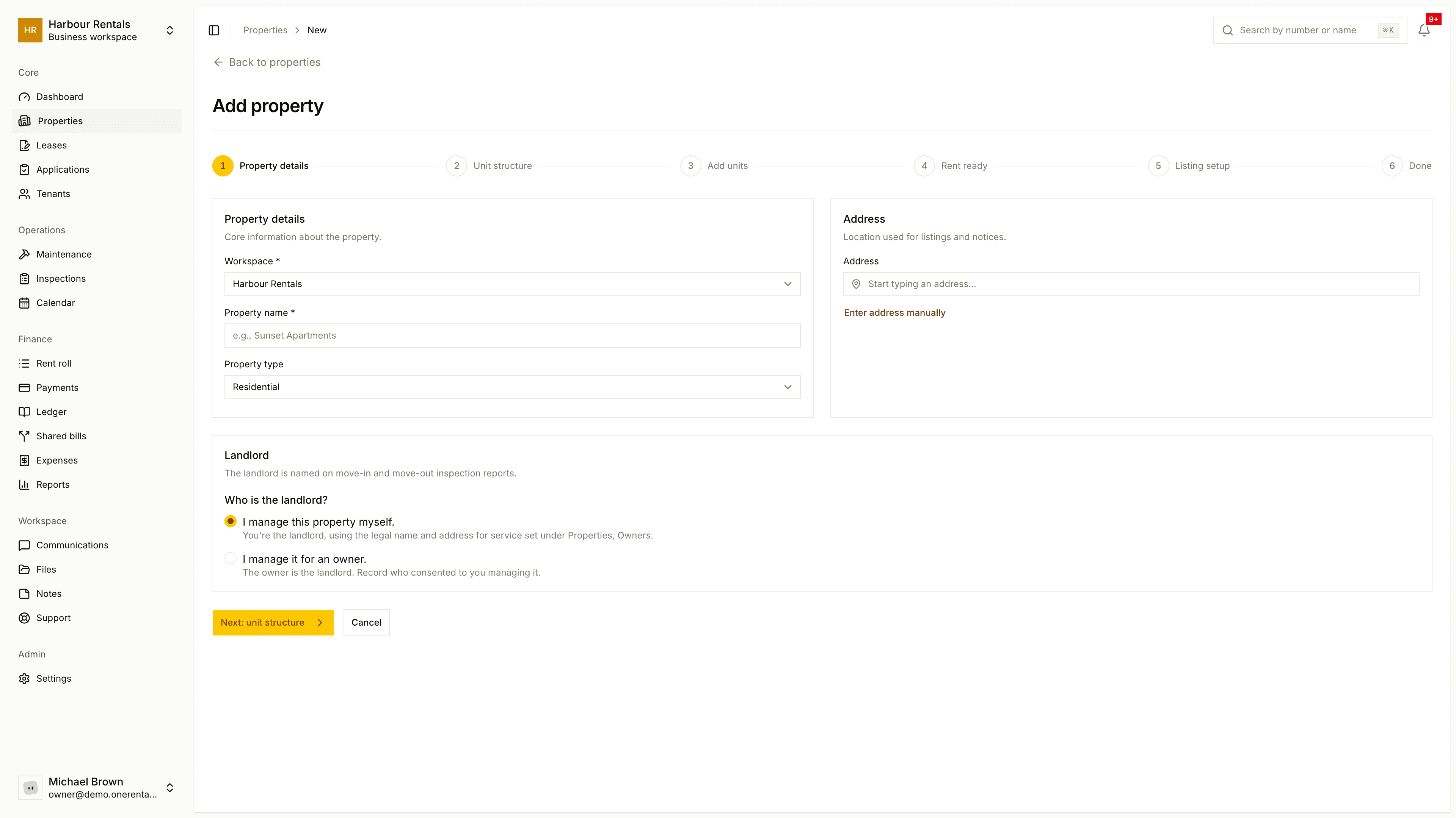 The Add Property flow