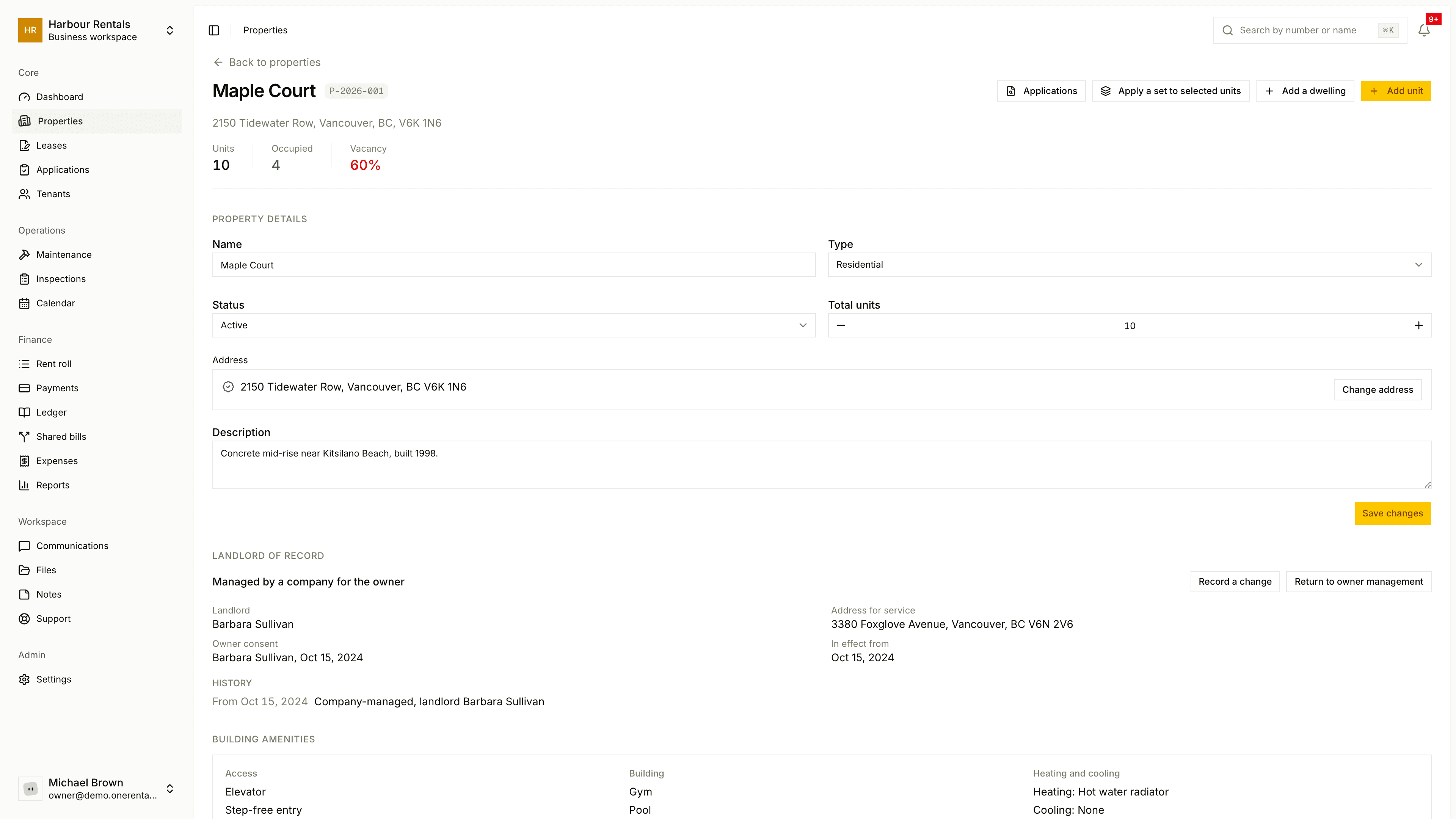 A property page with its units
