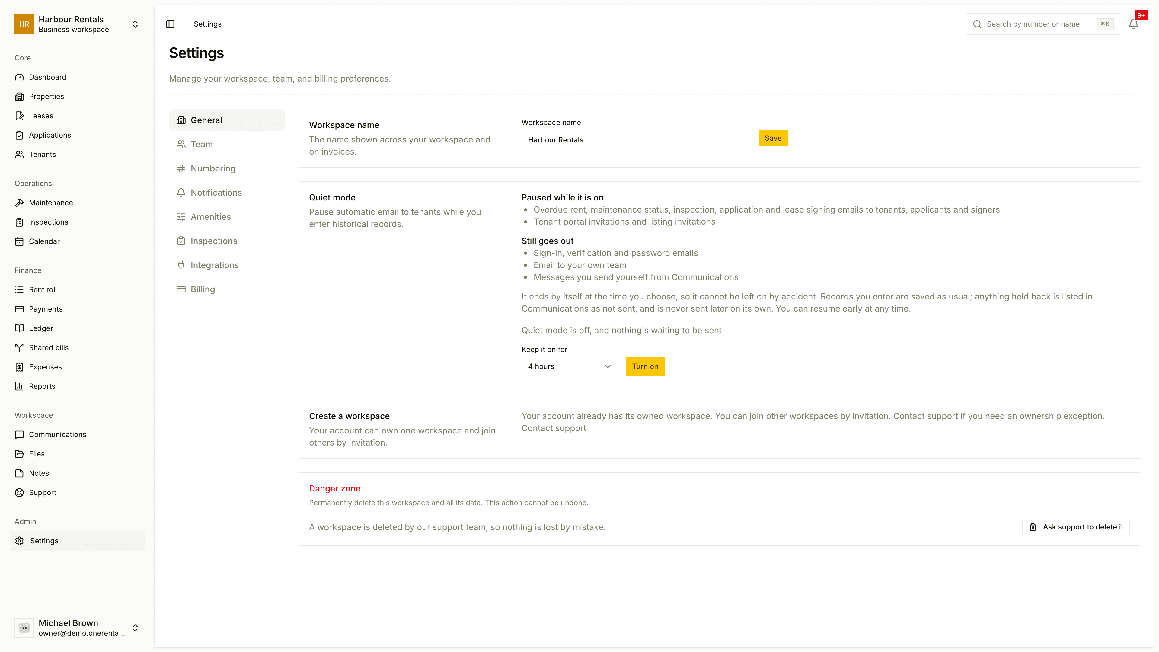 The Quiet mode section in Settings