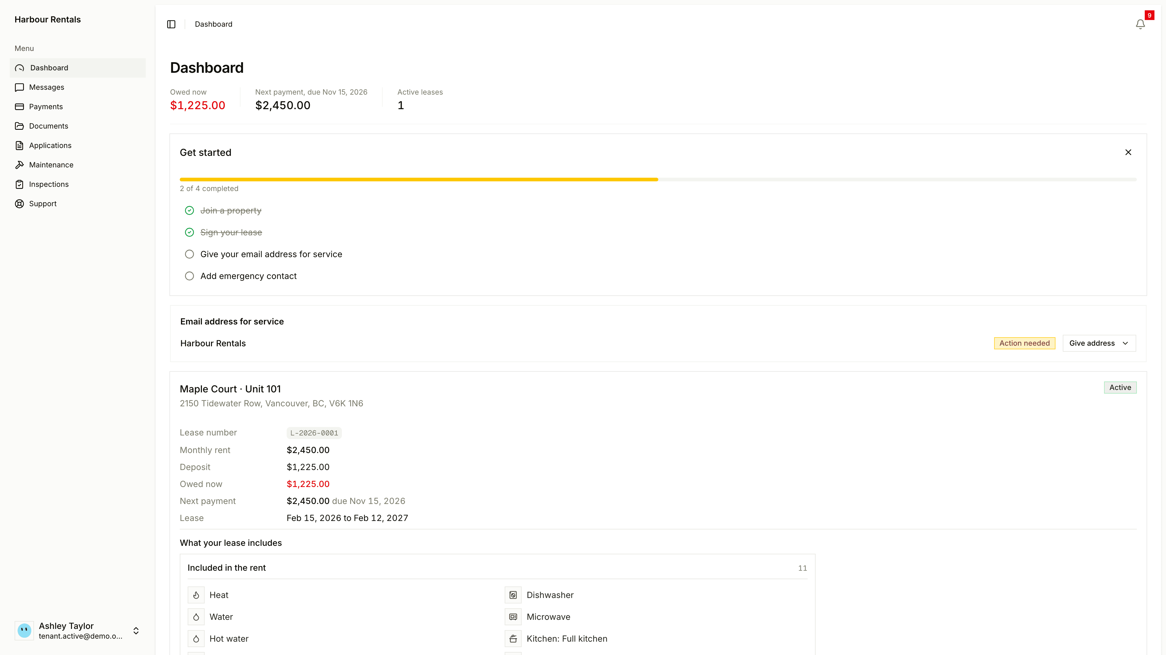 A tenant dashboard
